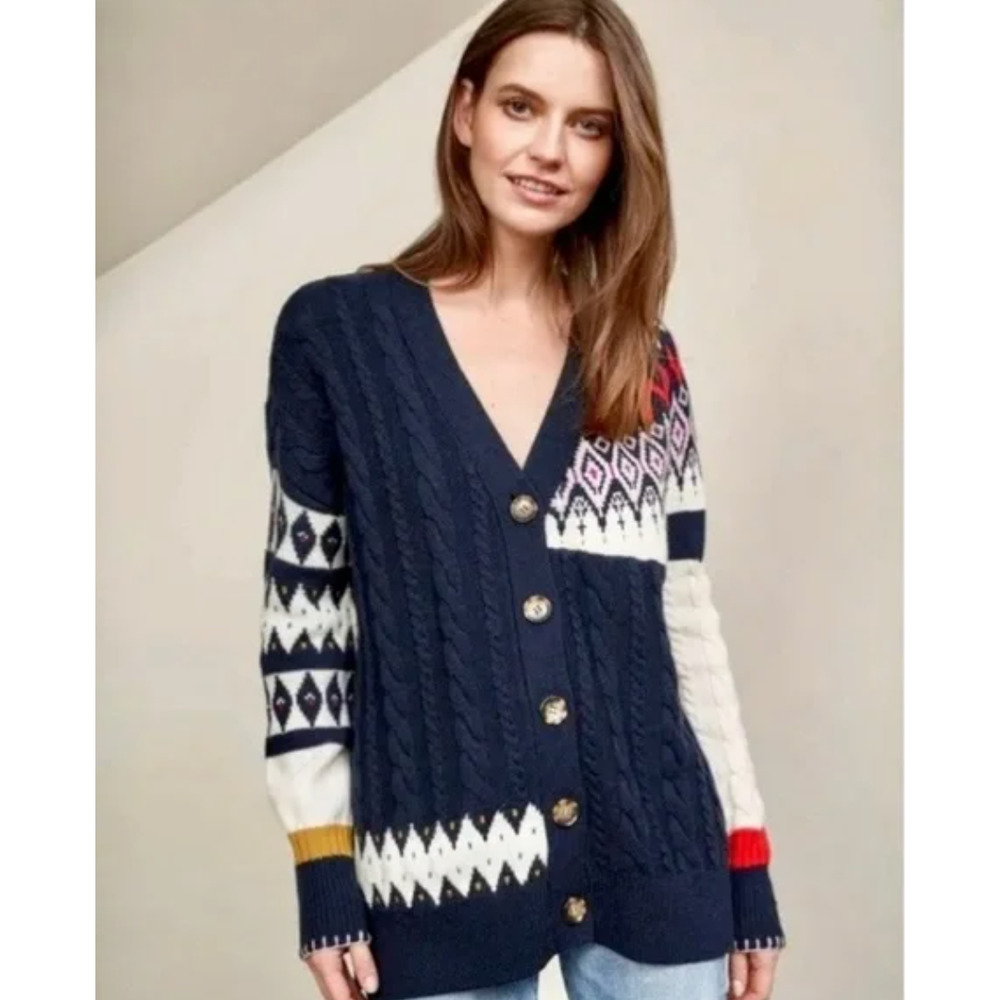 La Ligne Patchwork Merino Wool Cardigan